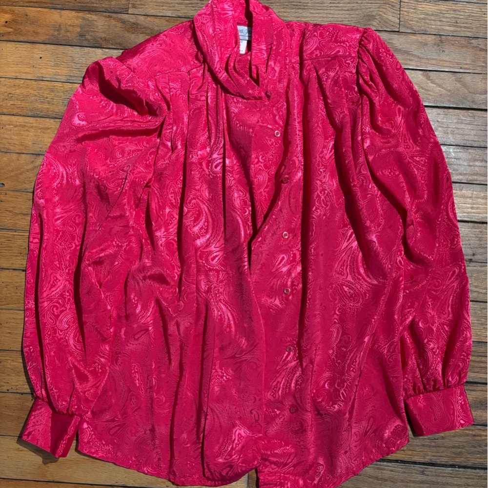 Hot pink Silky Casual Button Down Shirt with Long Sleeve with paisley print